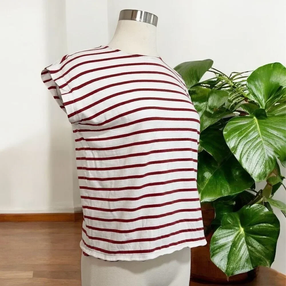 Madewell Cream Red Stripe Top Shirt Short Extra Small XS Wide Boat